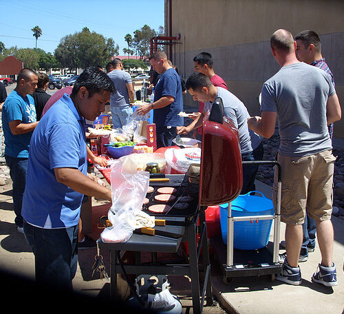 volunteers serving lunch